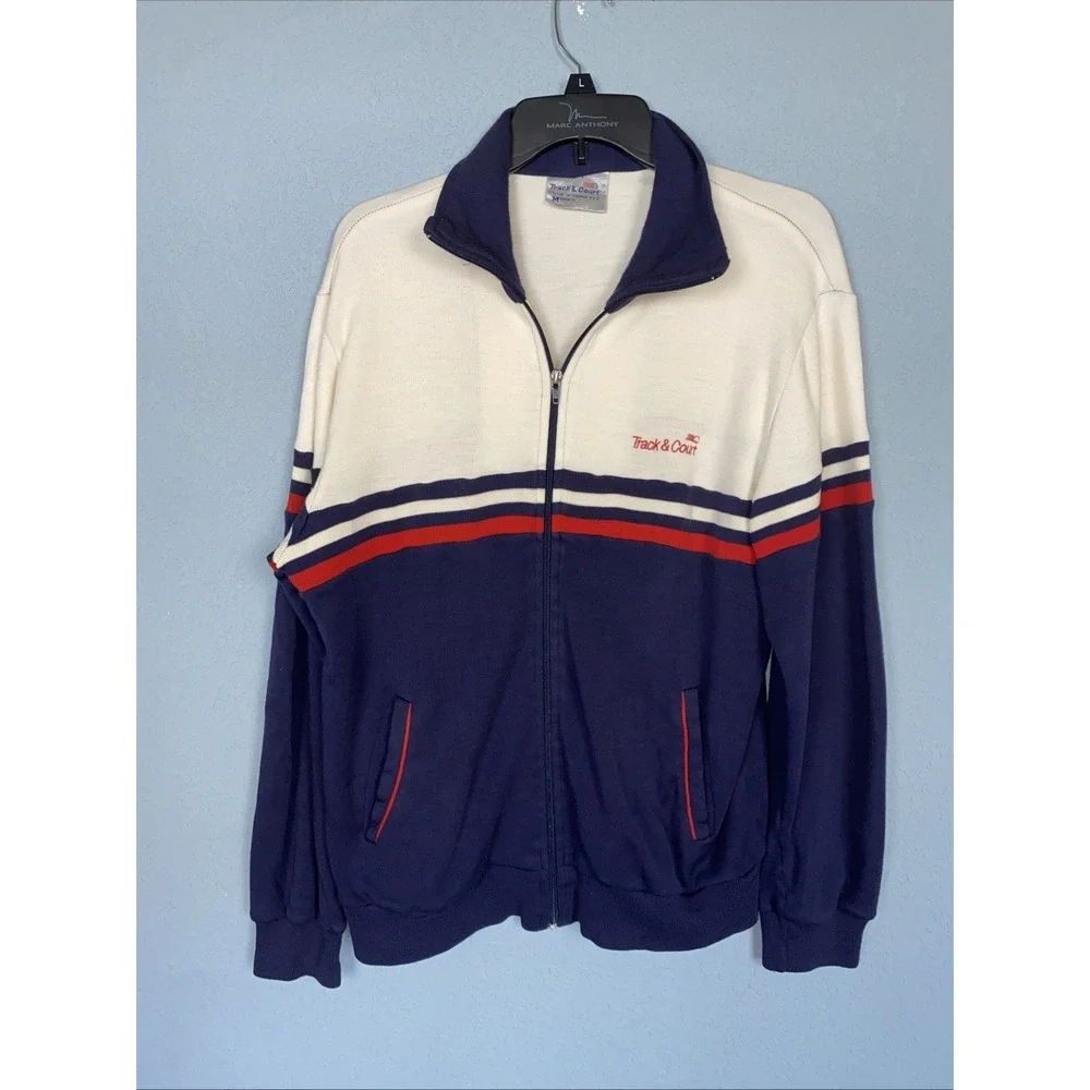 Vintage Track & Court Tennis Jacket Men's Medium Full Zip Jacket 1970's Striped‎